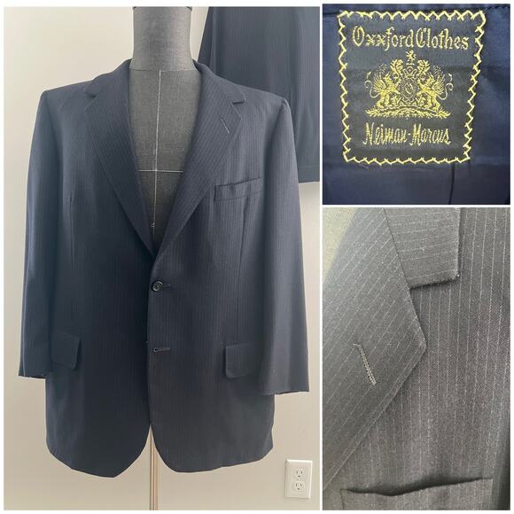 Oxxford Neiman Marcus 2 Pc Suit Charcoal White Pinstripes Size 43T JP